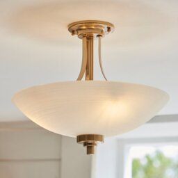 Endon 112438 Welles 3 Light Flush Ceiling Light In Brushed Aged Brass With White Glass Shade