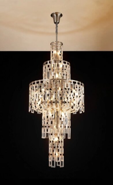 Italica 85 cm Round Tall Pendant In Satin Nickel Finish With Clear Glass