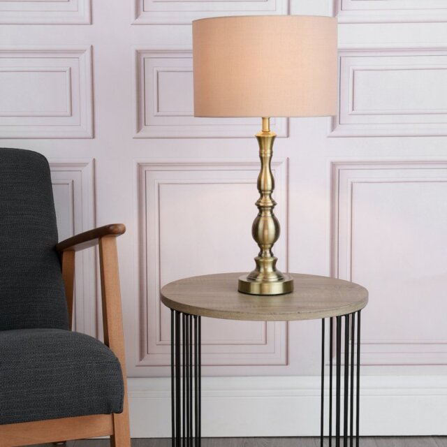 Dar MAD4275 Madrid Antique Brass Table Lamp With Shade