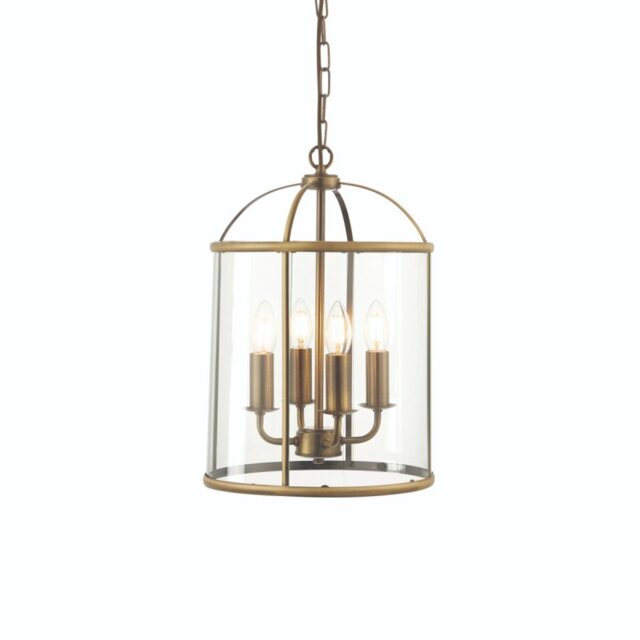 Endon 69455 Lambeth 4 Light Ceiling Pendant In Antique Brass And Clear Glass