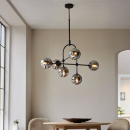 Orio 6 Light Ceiling Pendant Light In Matt Black Finish With Smoked Mirrored Glass