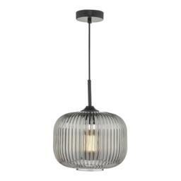 Dar DEM0110 Demarius 1 Light Ceiling Pendant In Black With Smoked Glass Shade