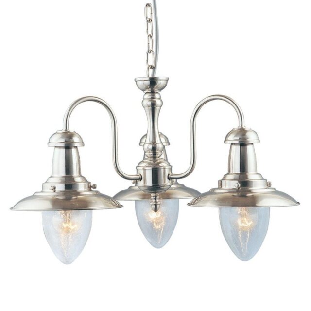 Searchlight 5333-3SS Fisherman 3 Light Ceiling Pendant Light In Satin Silver