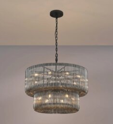 Verne 78 cm 2 Tier Pendant / Semi Flush Light In Black Finish With Smoked Glass