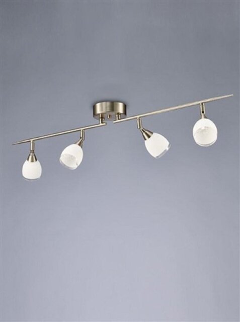 SP8974 4 Light Bar Ceiling Light In Satin Nickel With Clear Edged White Shades