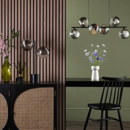 Dar Lighting Spiral 2 Light Table Lamp In Matt Black Finish With Smoked And Clear Ribbed Glass