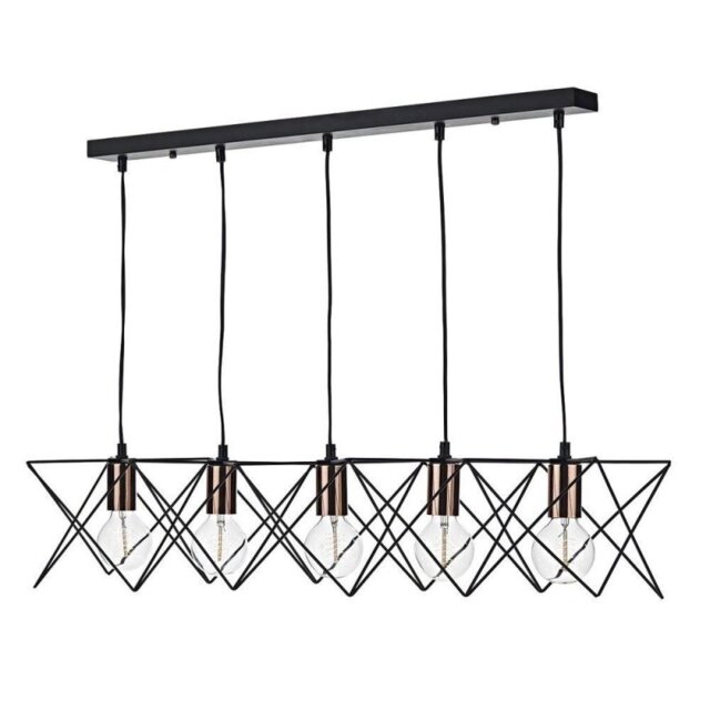 Dar MID0522 Midi 5 Light Bar Pendant in a Black and Copper finish
