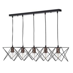 Dar MID0522 Midi 5 Light Bar Pendant in a Black and Copper finish