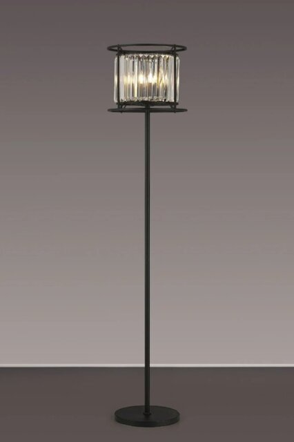 Crown Floor Lamp In Black Finish With Clear Crystal Glass