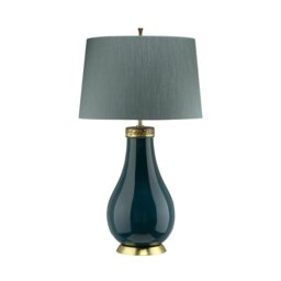 Quintiesse QN-HAVERING-TL Havering Azure Turquoise Table Lamp With Green Faux Silk Shade