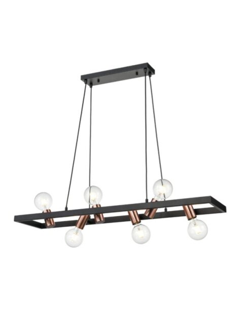 Franklite Vintner 6 Light Bar Ceiling Pendant Light In Black And Satin Copper Finish Fl2419-6