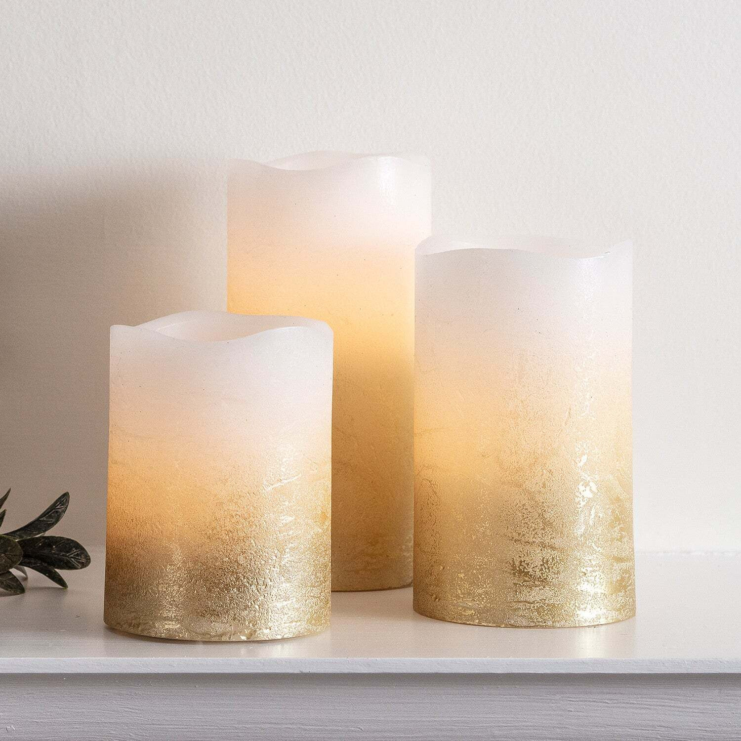 3 Metallic Gold Ombre Wax LED Pillar Candles - image 1