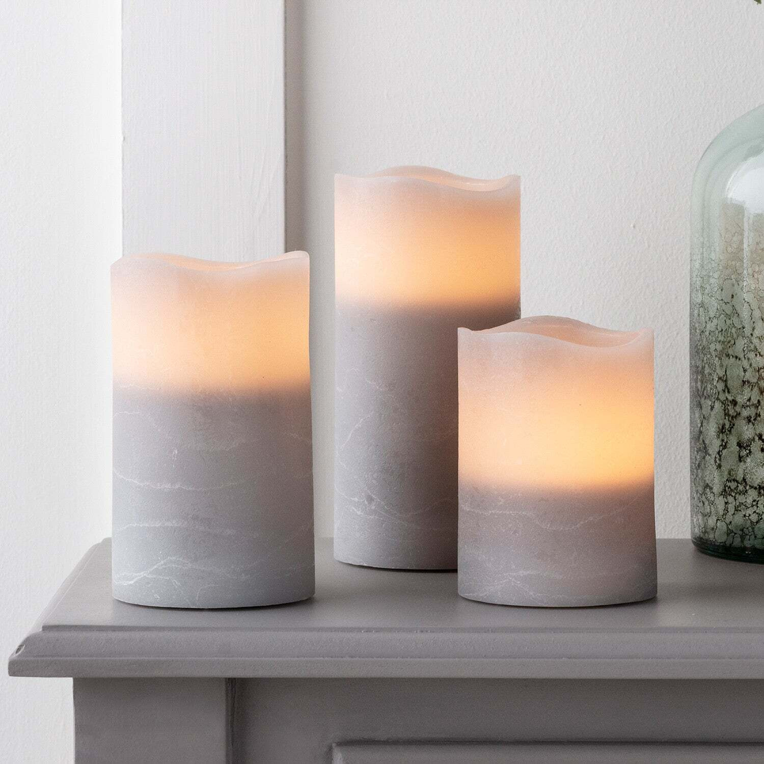 Grey LED Pillar Candle Trio - image 1