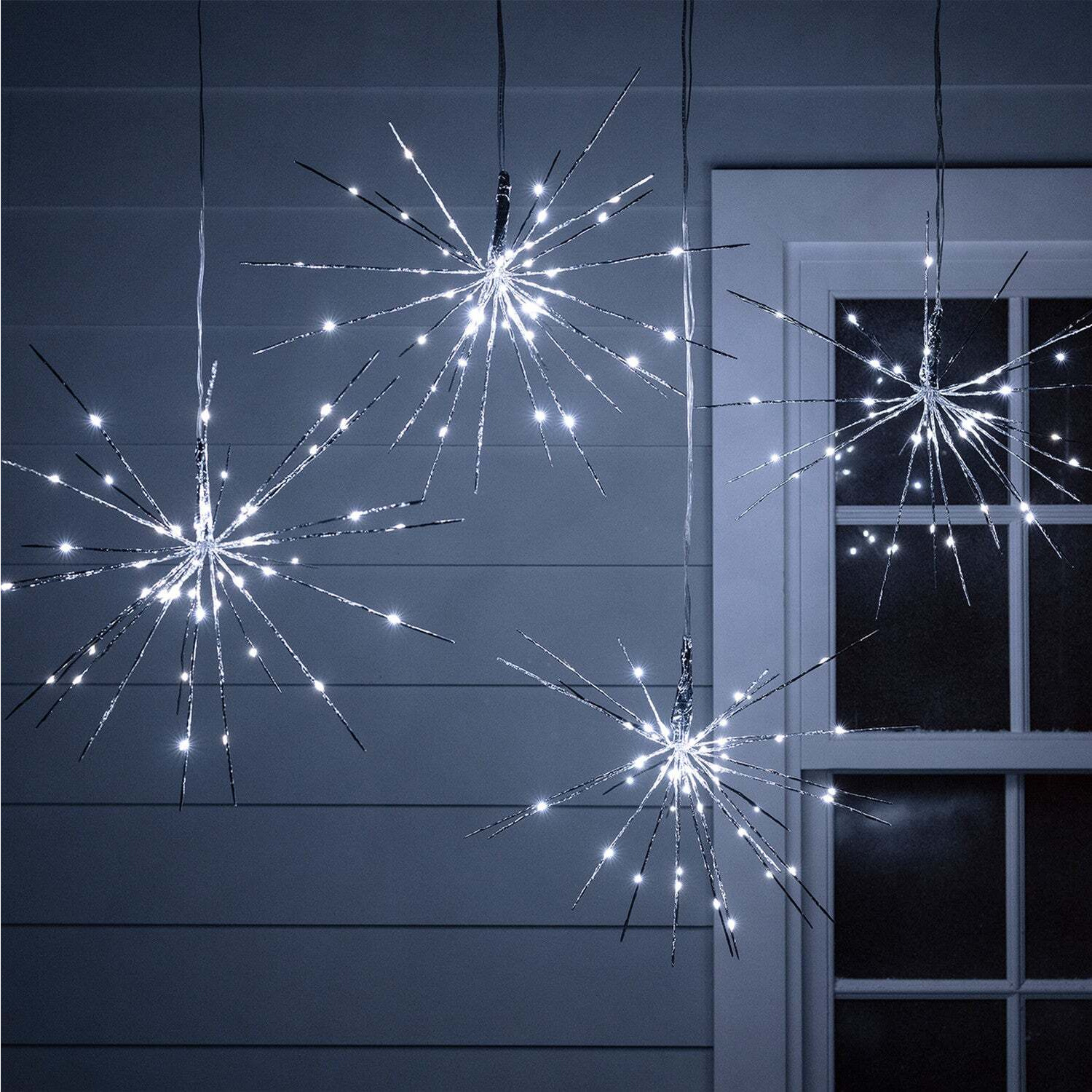 4 Silver Starburst Sparkling Christmas Lights - image 1