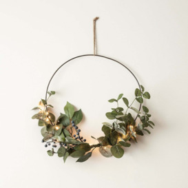 35cm Eucalyptus Christmas Half Wreath Micro Light Bundle