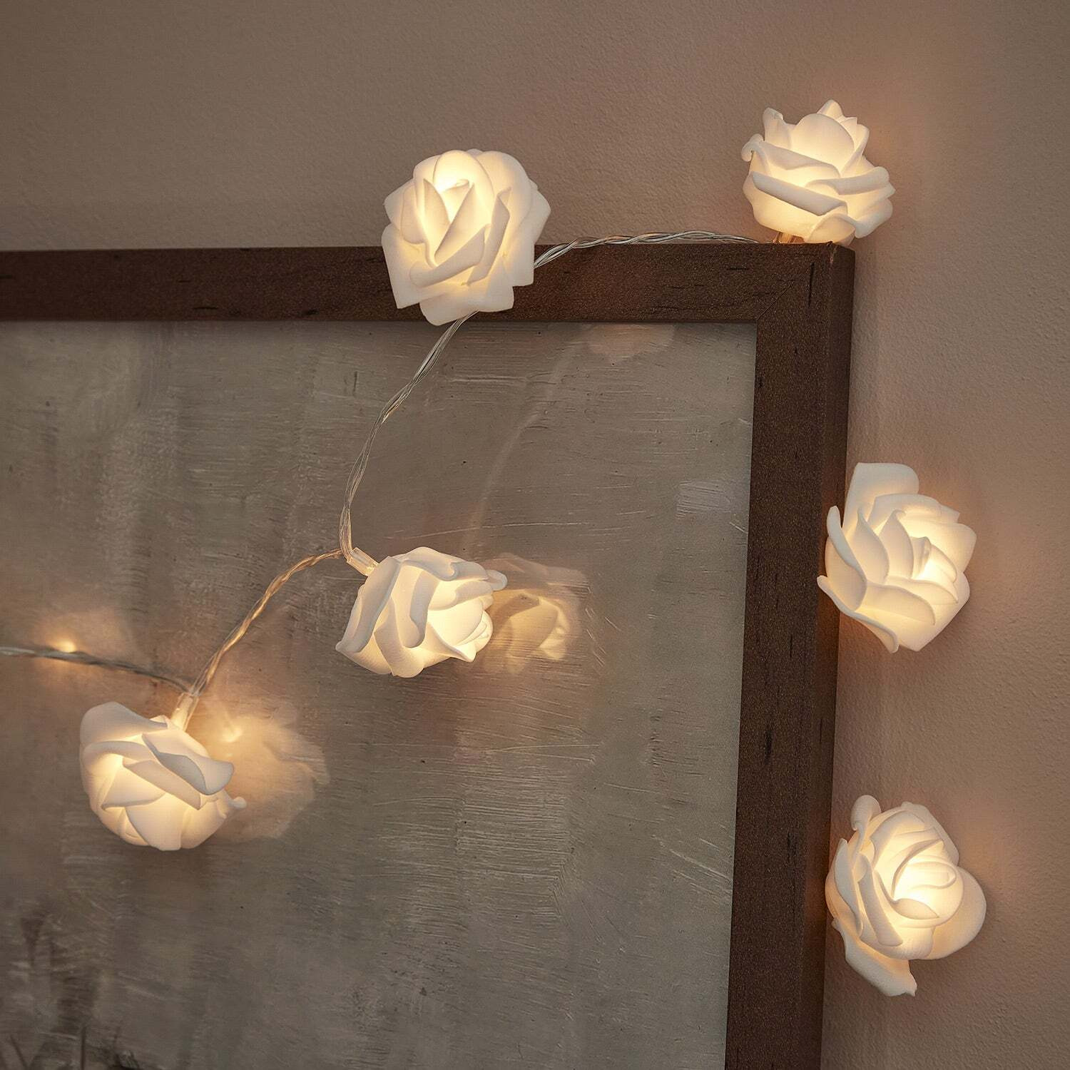 20 Warm White LED Rose Flower Battery Fairy Lights - image 1