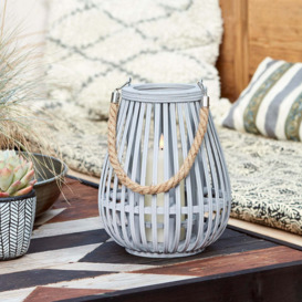 Fraser Large Grey Bamboo Lantern with TruGlow® Candle