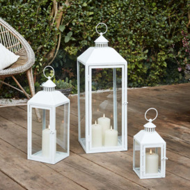Perth White Garden Lantern Trio with TruGlow® Candles - thumbnail 1