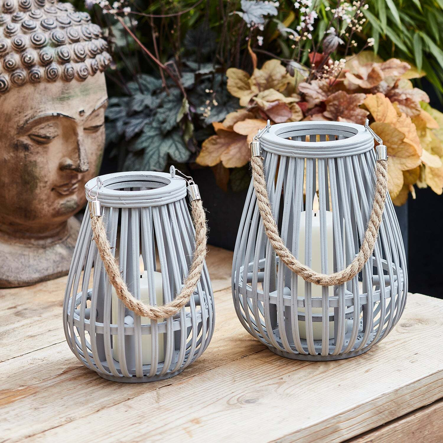 Fraser Grey Bamboo Lantern Duo with TruGlow® Candles - image 1