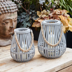 Fraser Grey Bamboo Lantern Duo with TruGlow® Candles - thumbnail 1