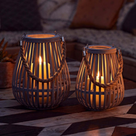 Fraser Grey Bamboo Lantern Duo with TruGlow® Candles - thumbnail 2