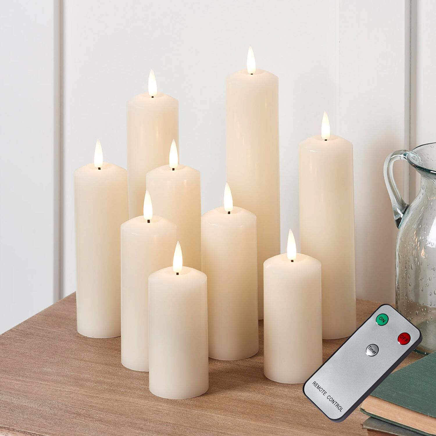 9 TruGlow® Ivory LED Slim Pillar Candles With Remote Control - image 1