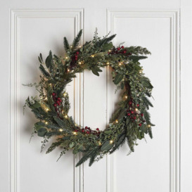45cm Pine & Red Berry Christmas Wreath Micro Light Bundle - thumbnail 1