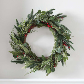 45cm Pine & Red Berry Christmas Wreath Micro Light Bundle - thumbnail 2
