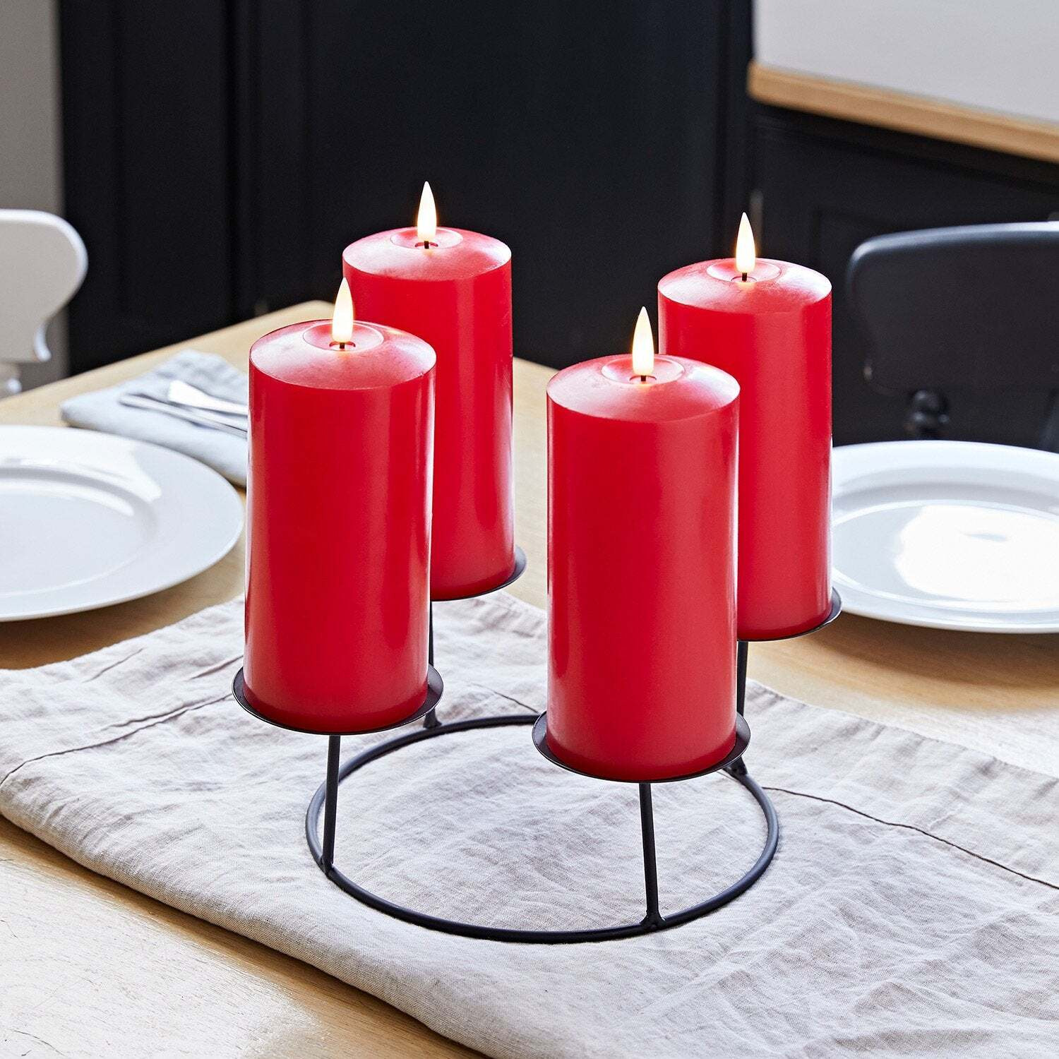 4 TruGlow® Red LED Pillar Candles & Table Candle Holder - image 1