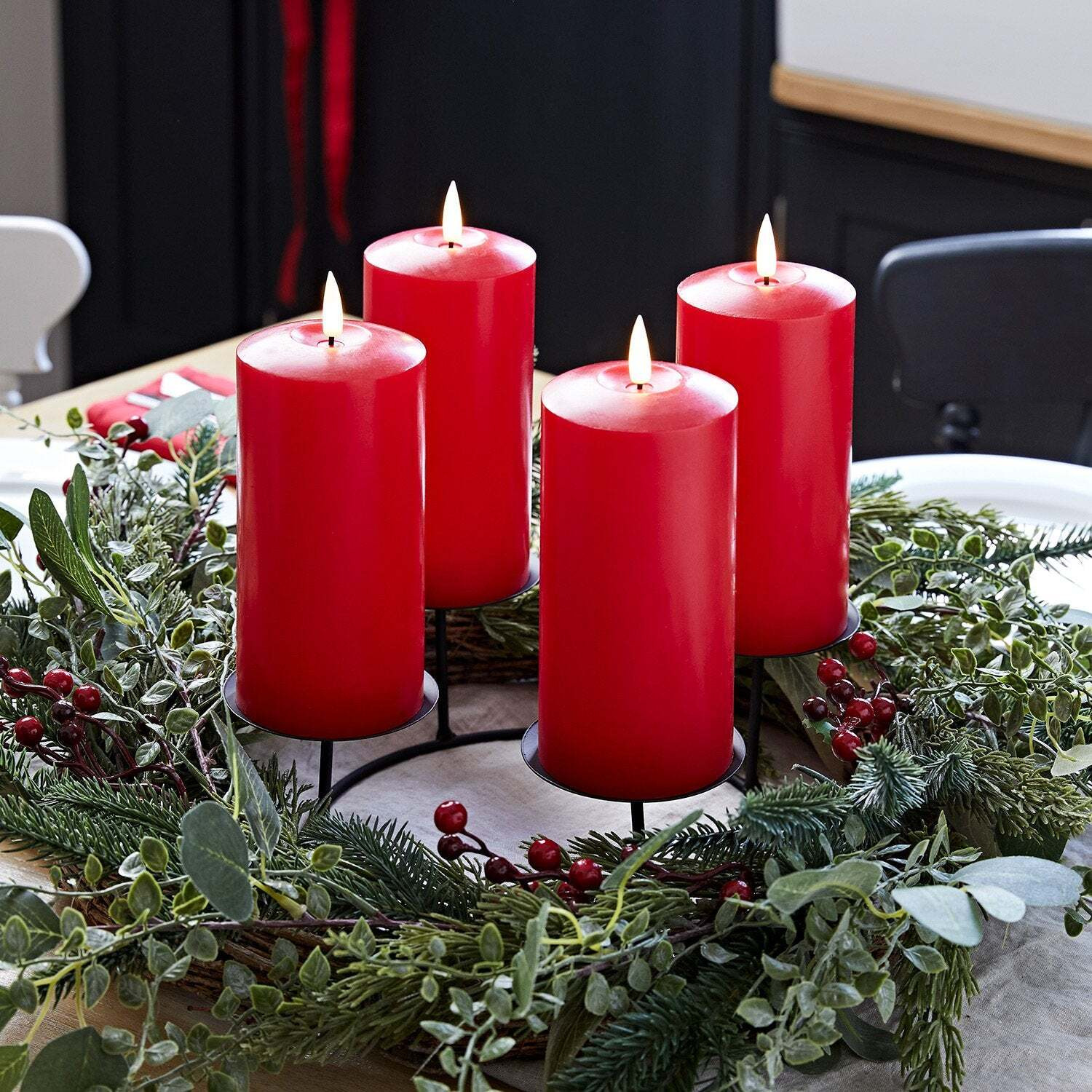 45cm Pine Advent Wreath & Red TruGlow® Candle Table Decoration - image 1
