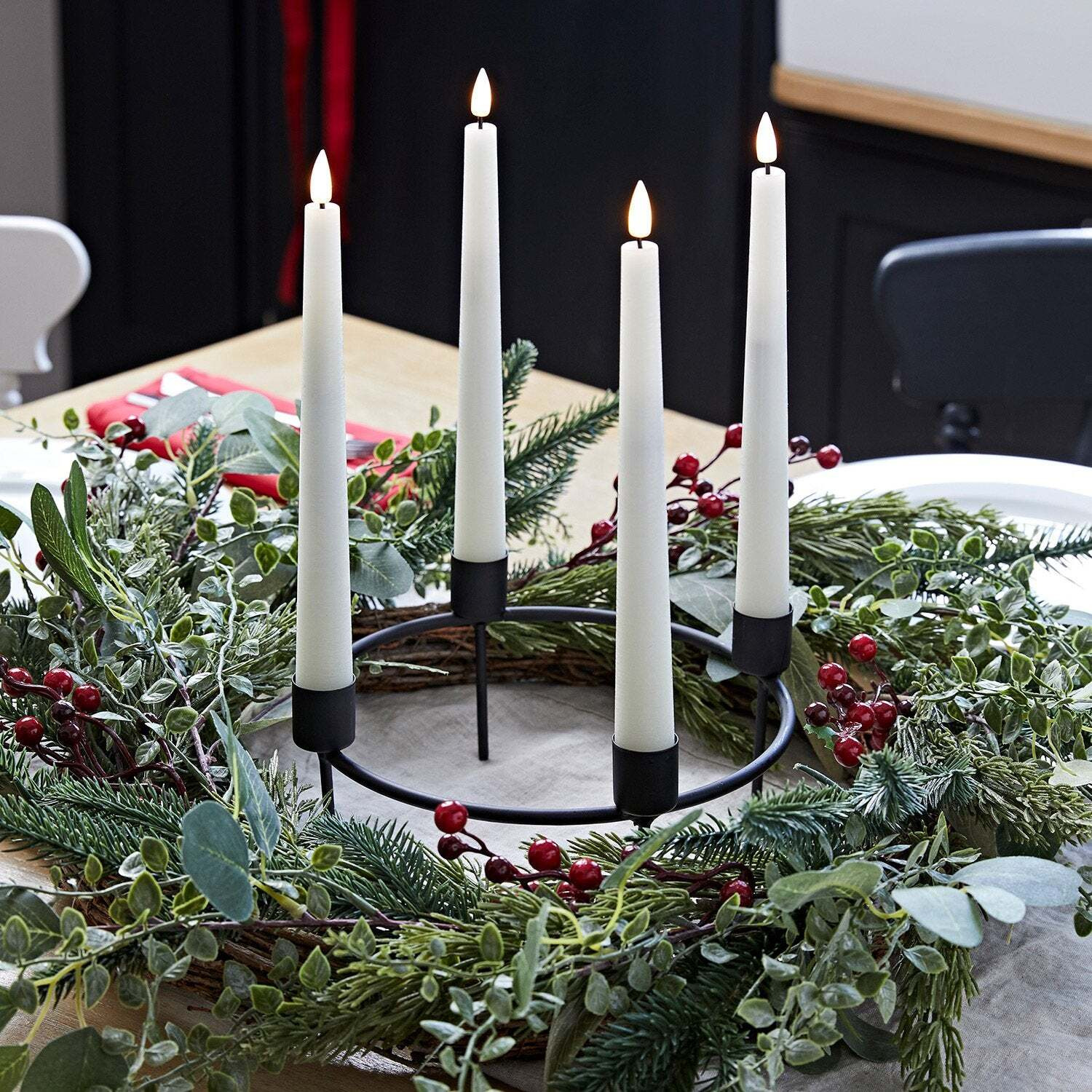 45cm Pine Advent Wreath & TruGlow® Taper Candle Table Decoration - image 1