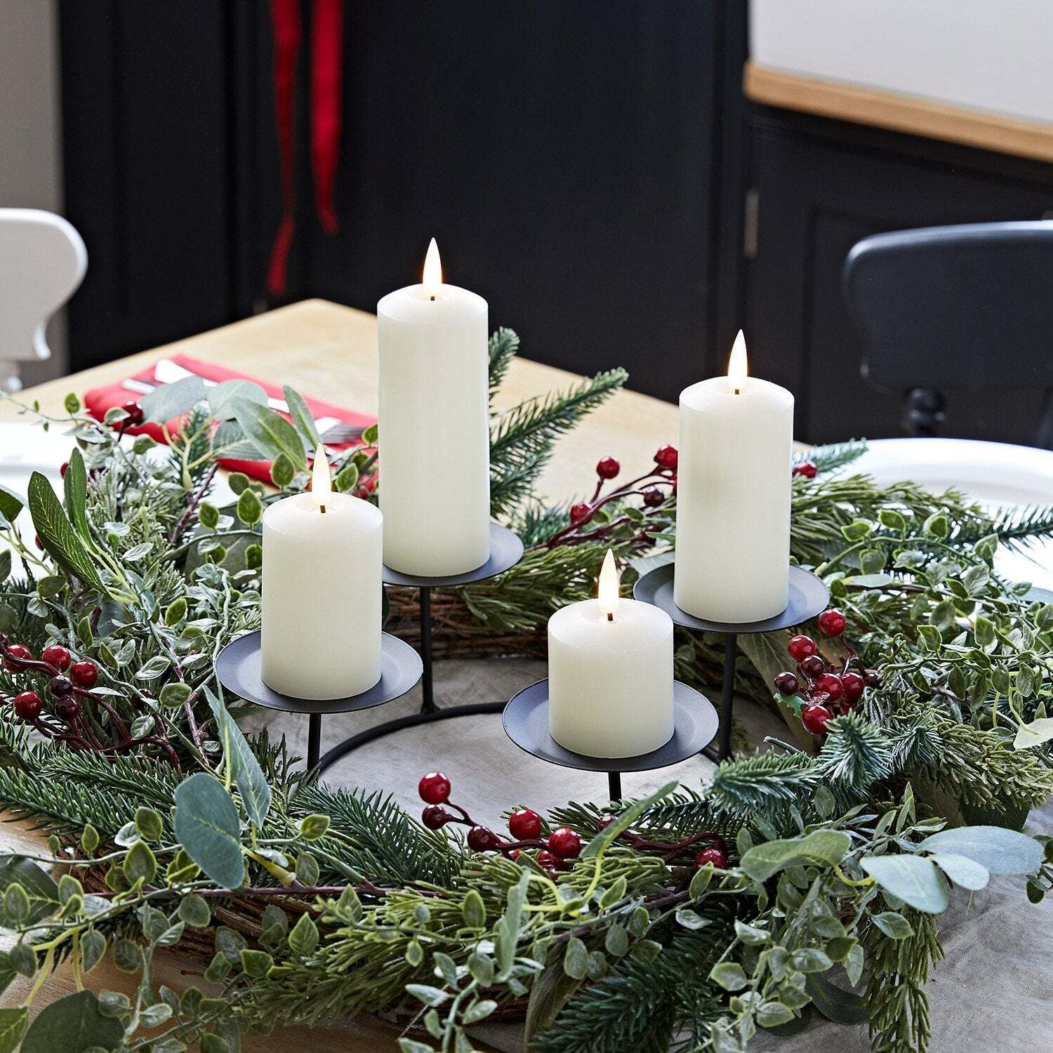 45cm Pine Advent Wreath & Slim Ivory TruGlow® Candle Table Decoration - image 1
