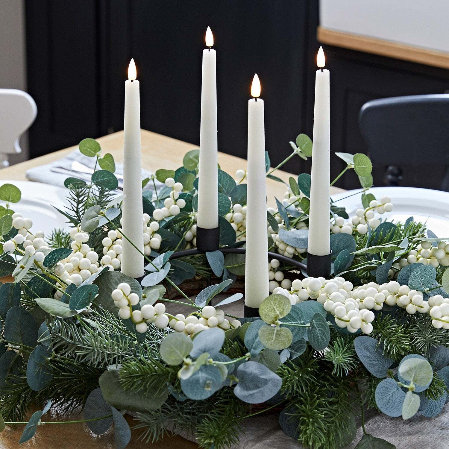 40cm Eucalyptus Advent Wreath & TruGlow® Taper Candle Table Decoration - image 1