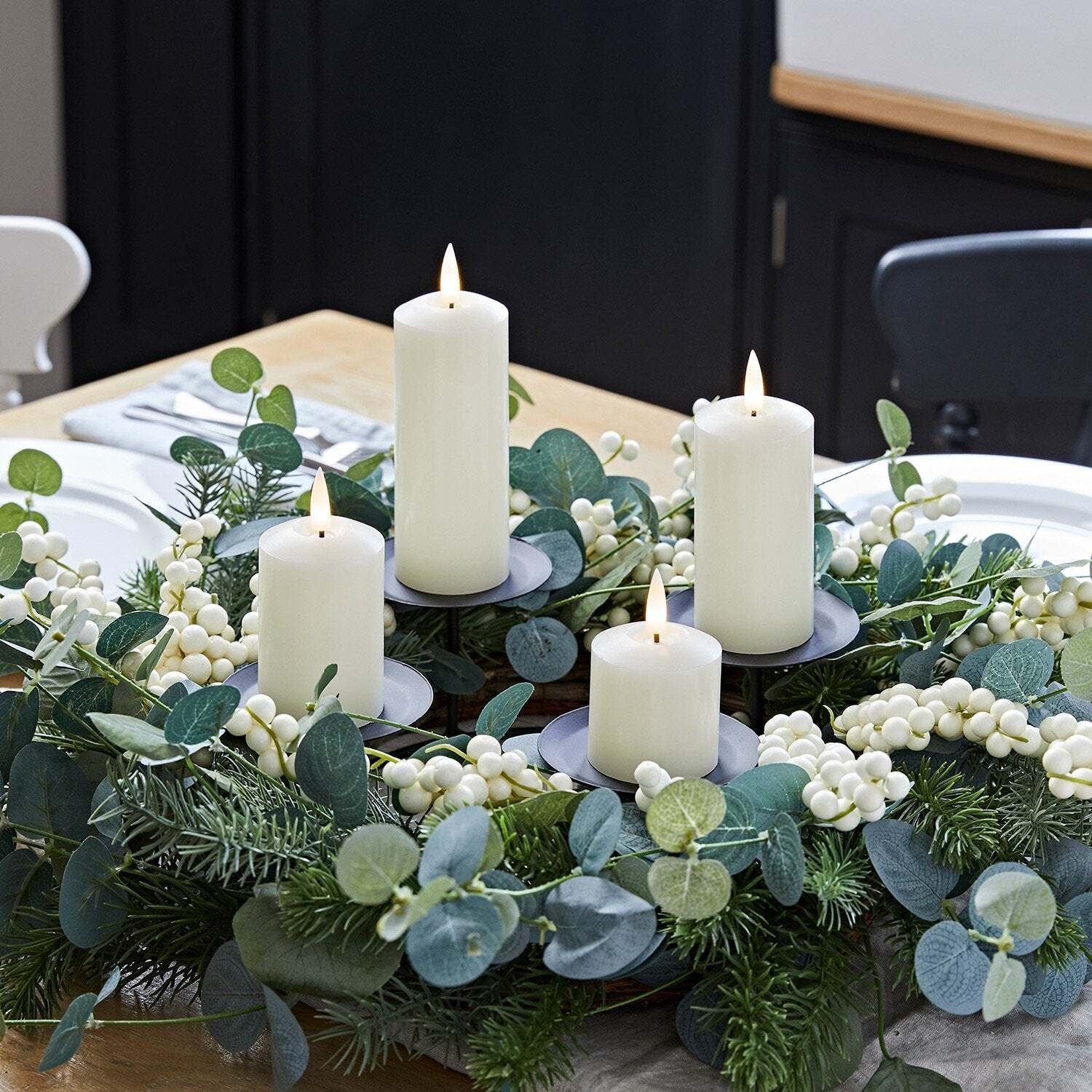 40cm Eucalyptus Advent Wreath & Slim Ivory TruGlow® Candle Table Decoration - image 1