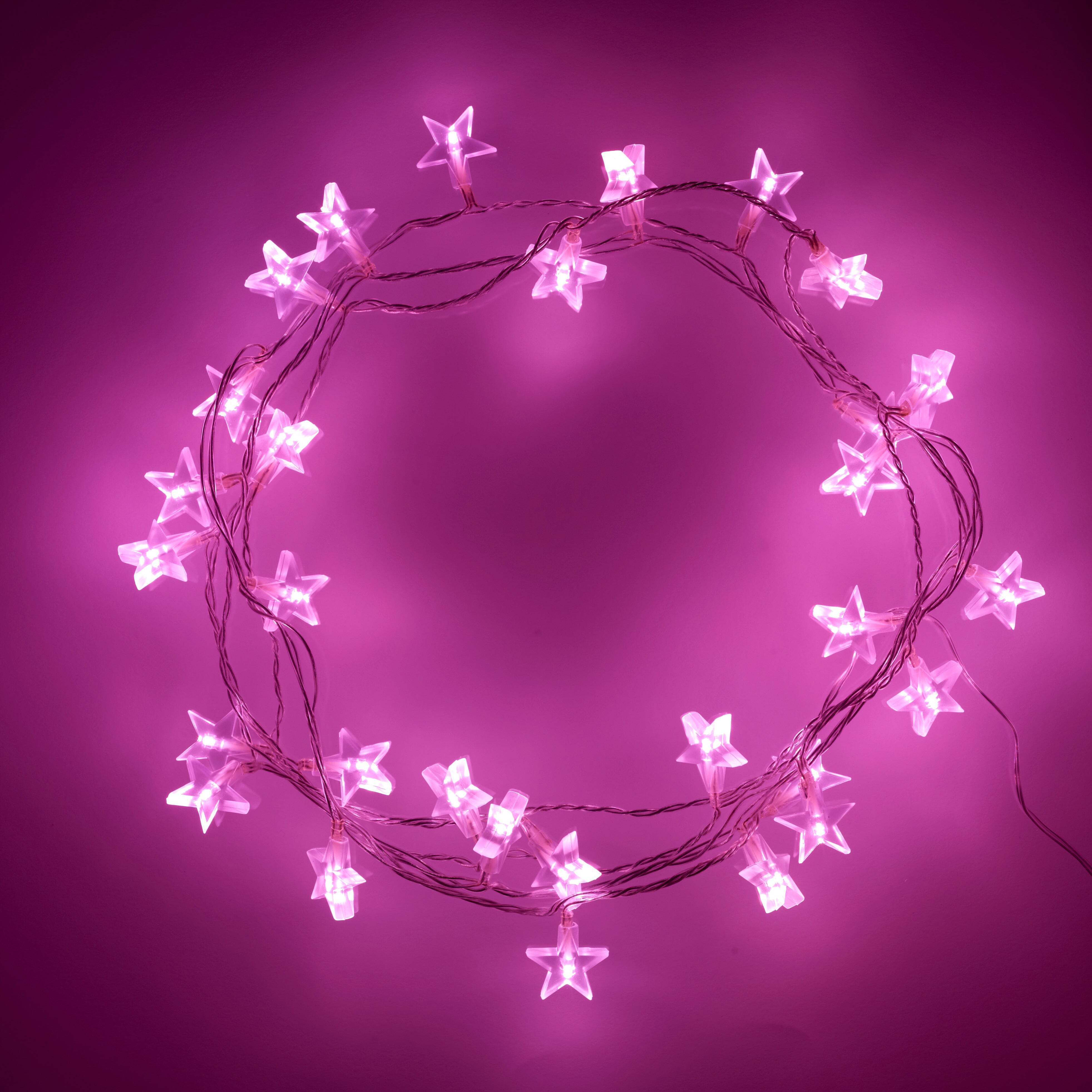 30 Pink LED Star Fairy Lights On Clear Cable - image 1