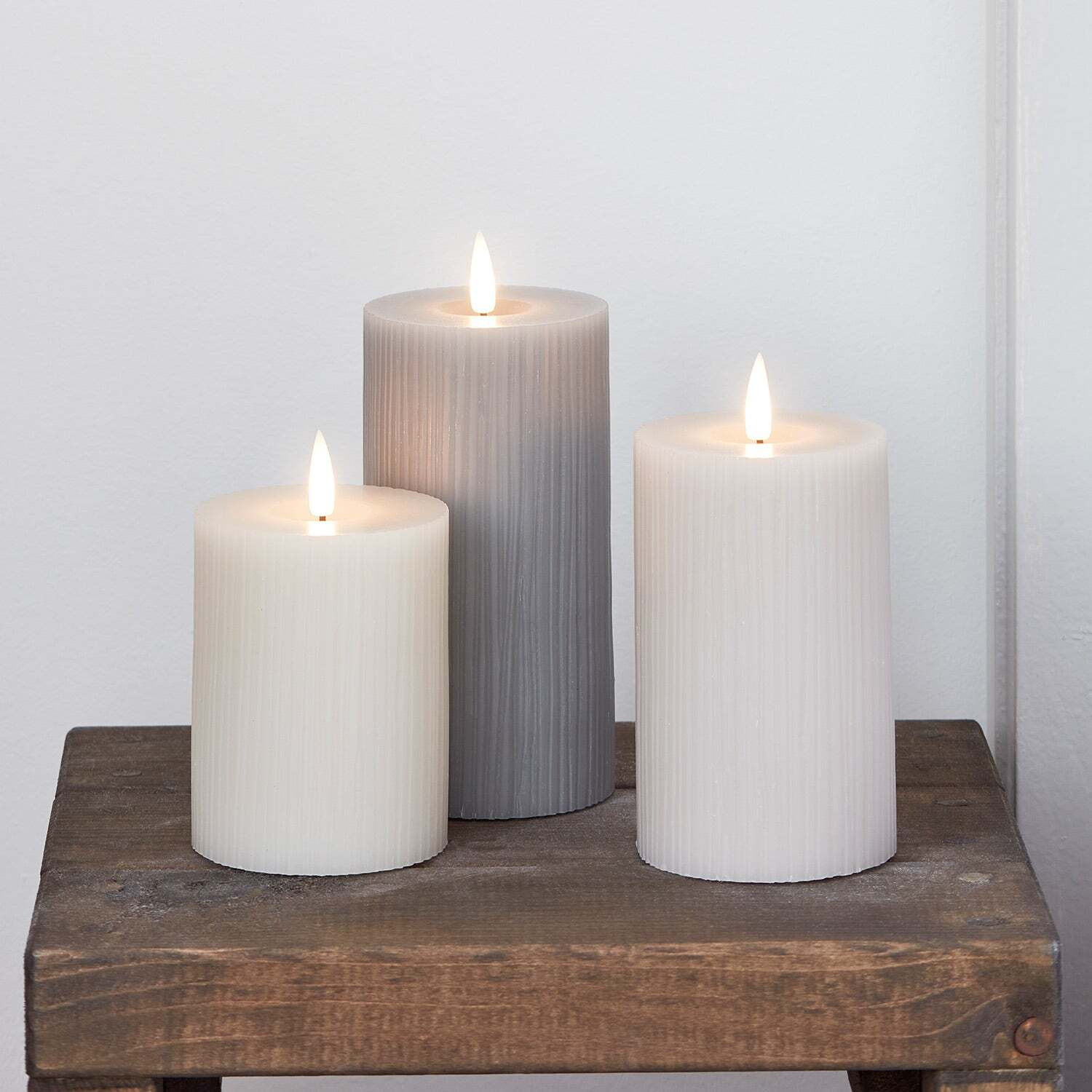 TruGlow® Grey Ribbed LED Pillar Candle Trio - image 1