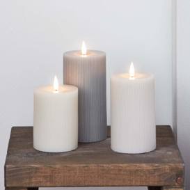 TruGlow® Grey Ribbed LED Pillar Candle Trio - thumbnail 1