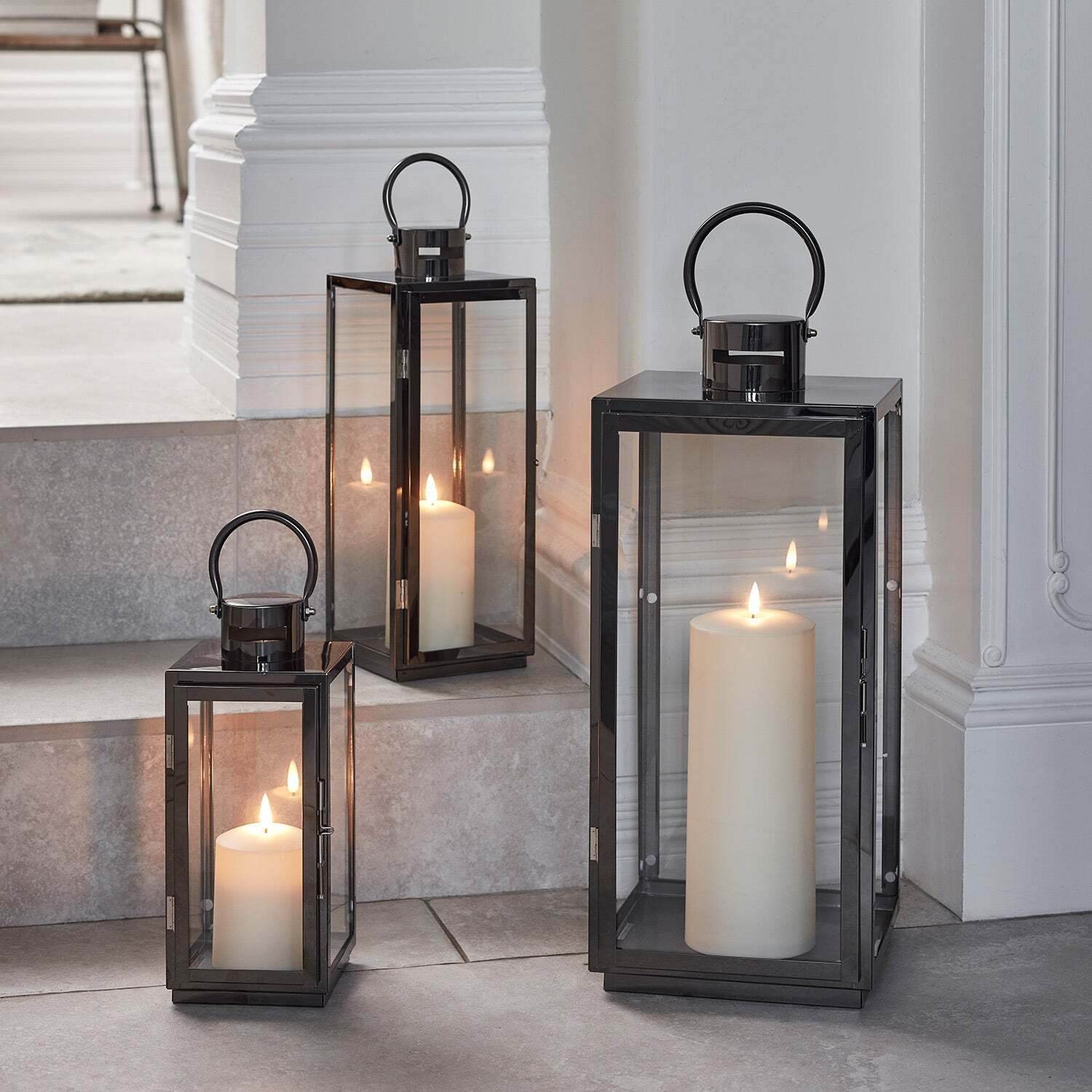 Stainless Steel Candle Lantern Trio with TruGlow® Candles - image 1