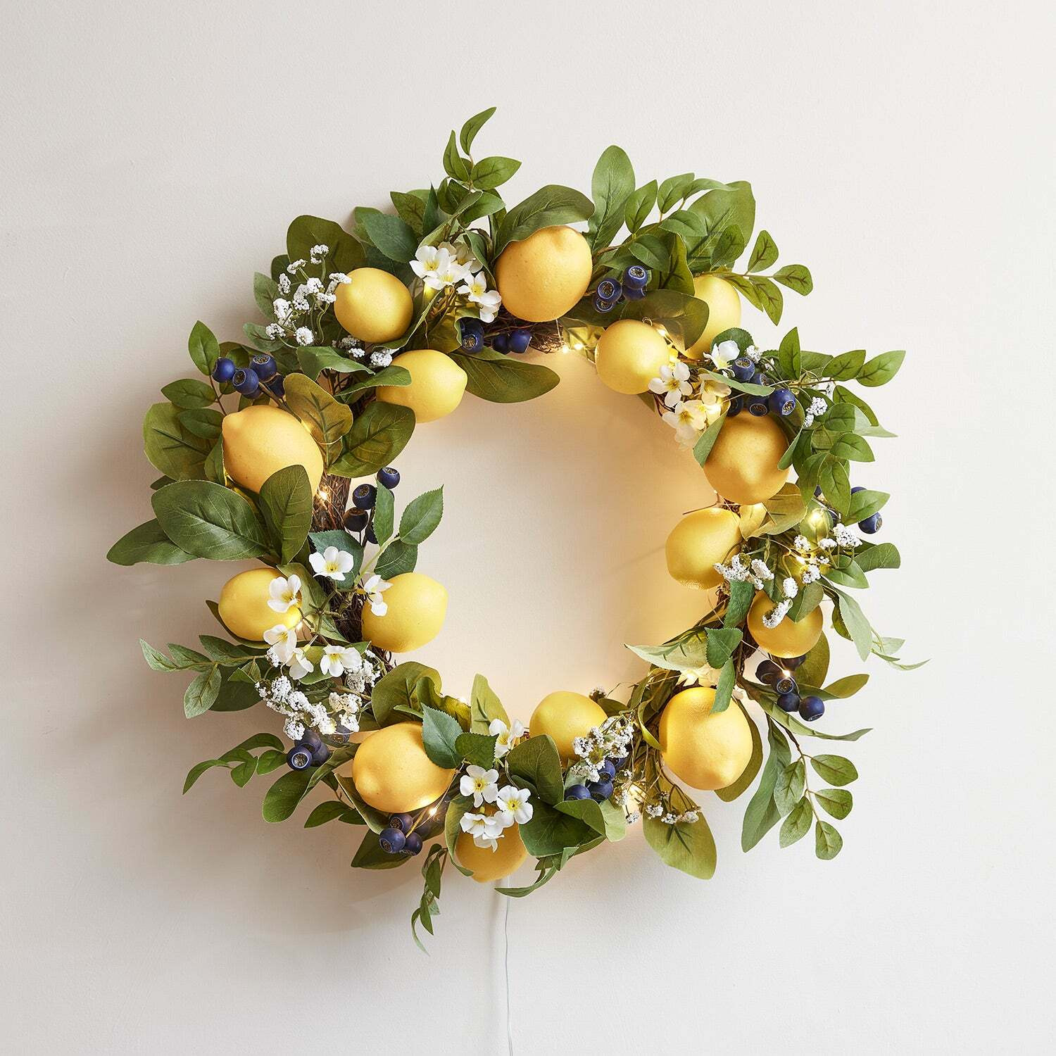 55cm Lemon Spring Wreath Micro Light Bundle - image 1