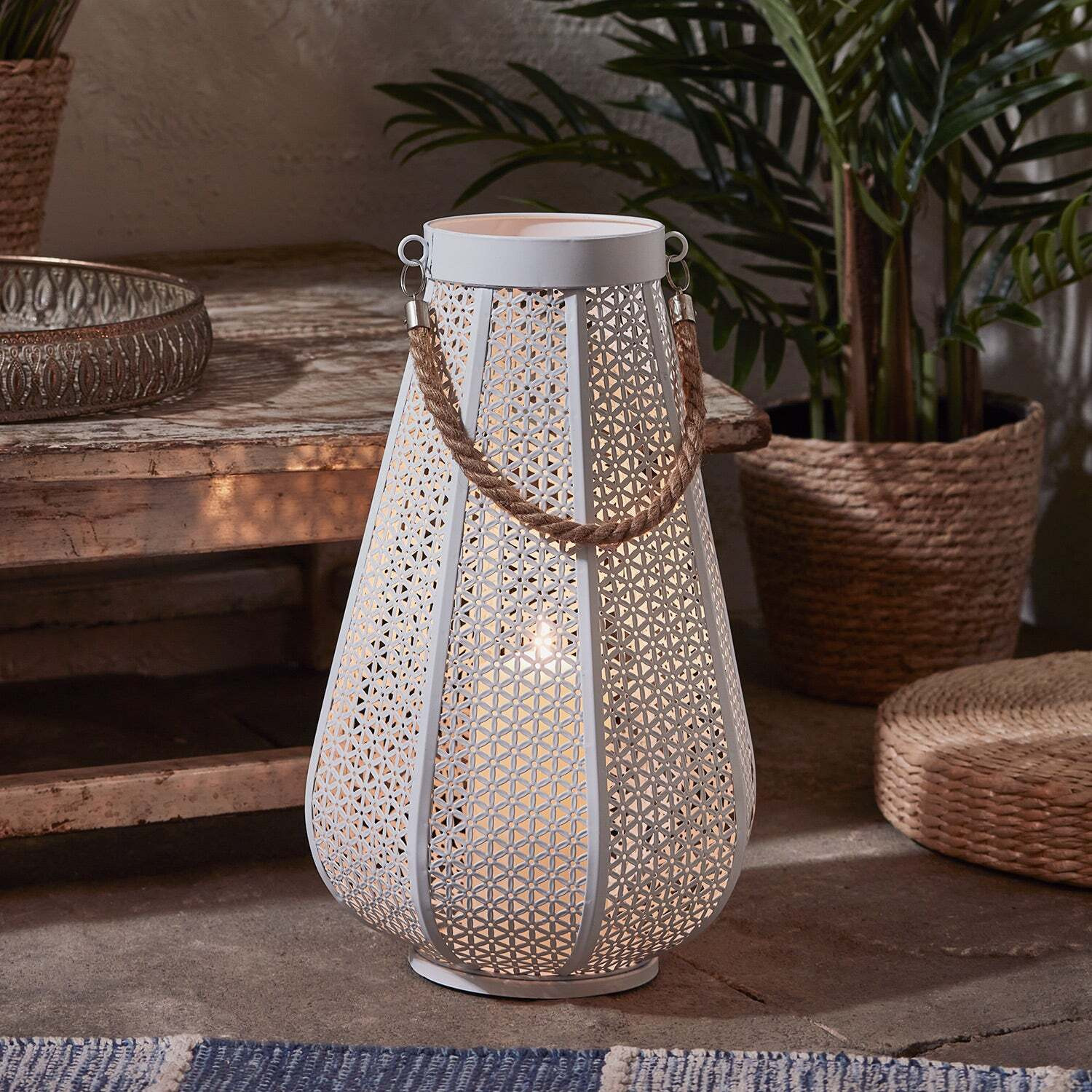 Large Pollensa White Garden Lantern with TruGlow® Candles - image 1