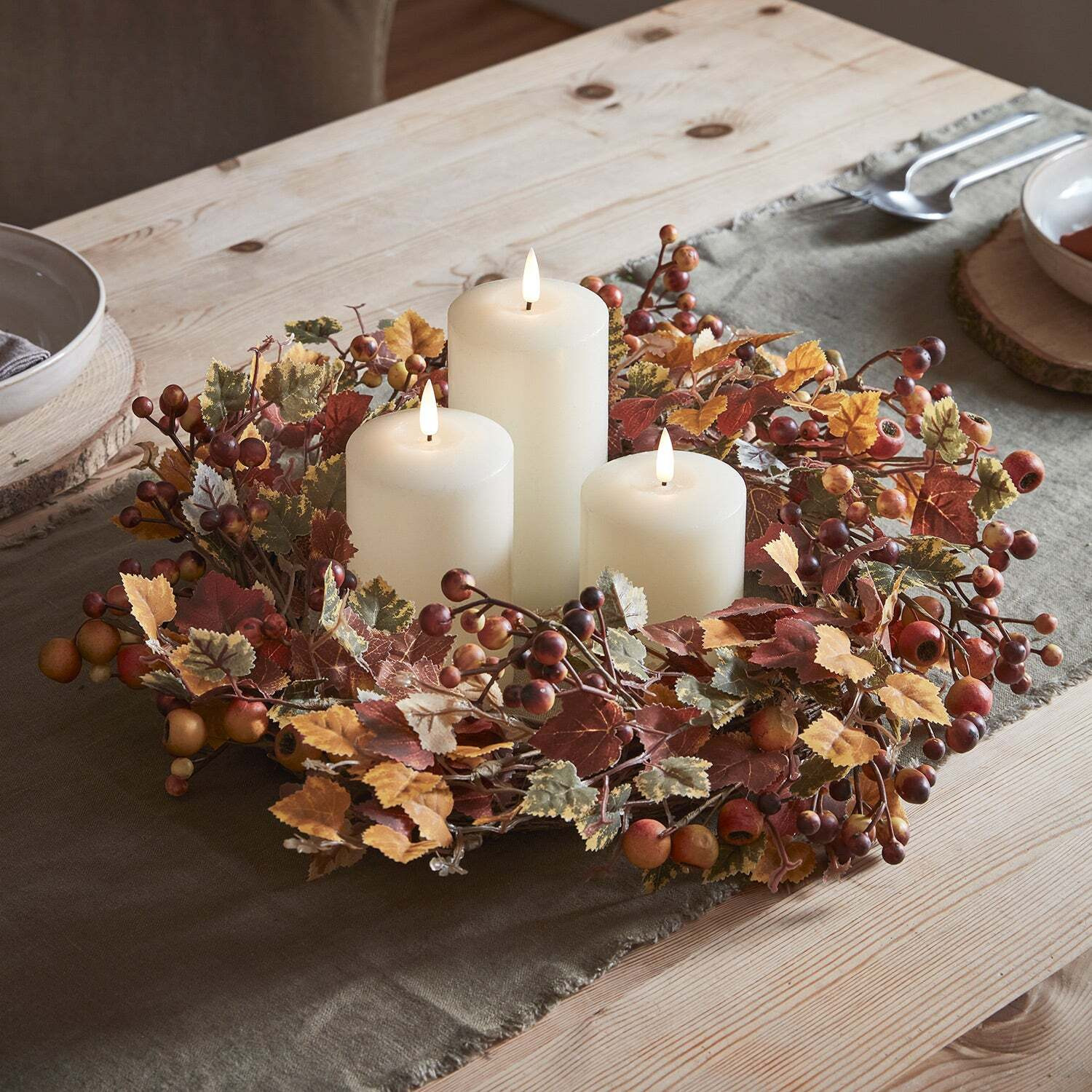 Berry Autumn Wreath & TruGlow® Candle Bundle - image 1