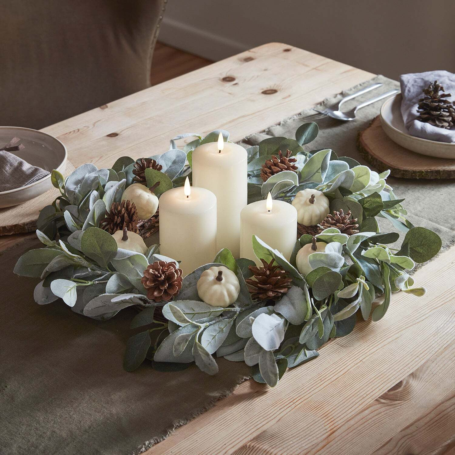 Pumpkin & Pinecone Autumn Wreath & TruGlow® Candle Bundle - image 1