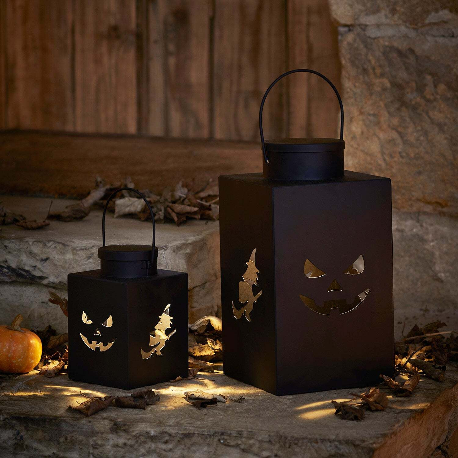 2 Black Metal Outdoor Halloween Lanterns - image 1