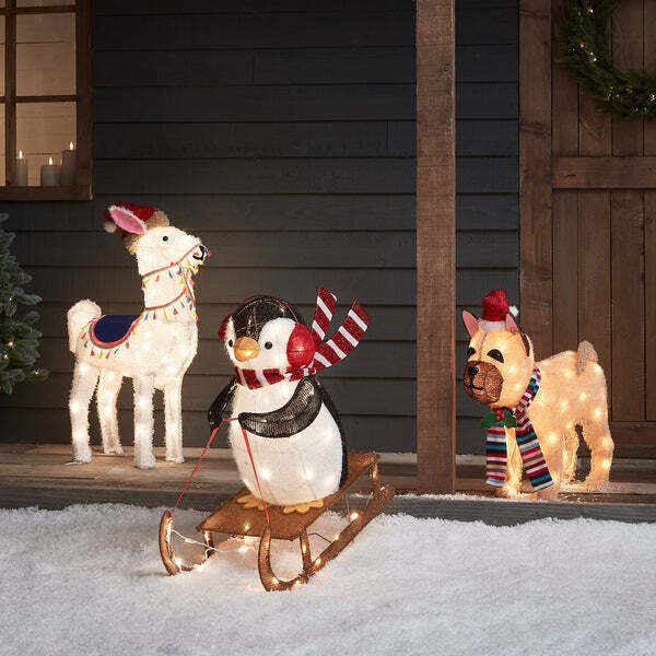 Alpaca, Sledging Penguin & French Bulldog Christmas Figures - image 1