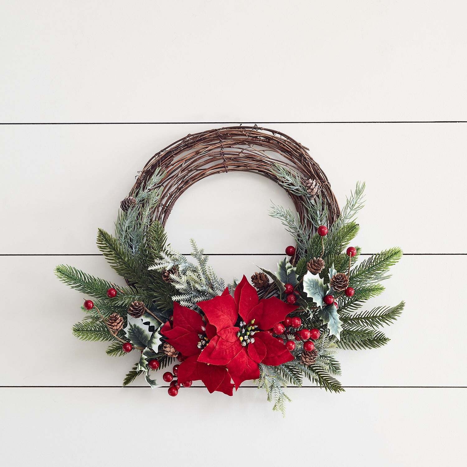 60cm Poinsettia Half Christmas Wreath - image 1