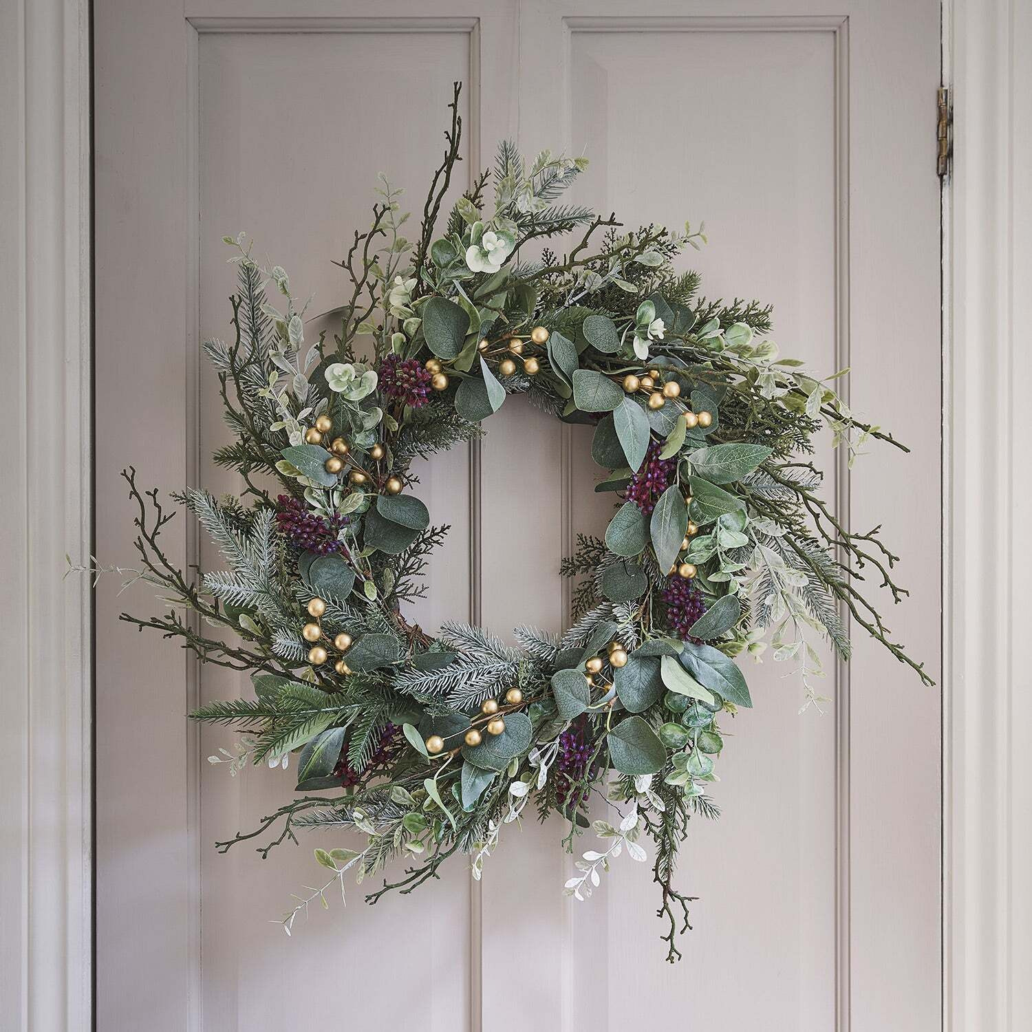 45cm Eucalyptus, Pine & Gold Berry Christmas Wreath - image 1