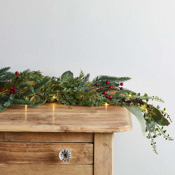 2m Pre Lit Pine & Red Berry Christmas Garland - image 1