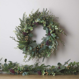 Eucalyptus, Pine & Gold Berry Christmas Wreath and Garland - thumbnail 1