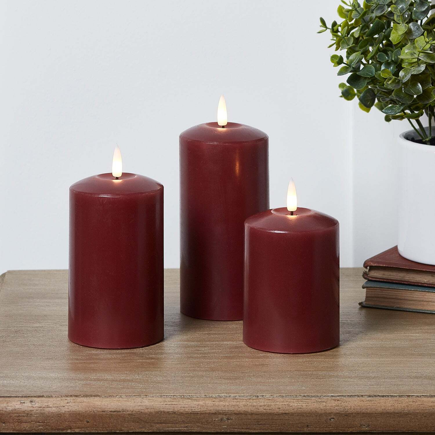TruGlow® Burgundy LED Pillar Candle Trio - image 1