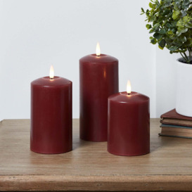 TruGlow® Burgundy LED Pillar Candle Trio - thumbnail 1